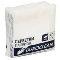 Серветки паперові 50 шт 23х24 см білі в поліетиленовій упаковці, BuroClean