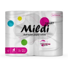 Папір туалетний «Mildi Smart» по 4 рулони на гільзі двошаровий, намотка 11,5 м, білий, Кокавинка