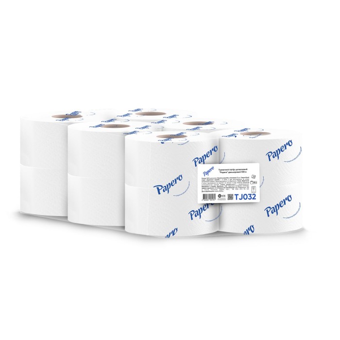 Туалетний папір «Джамбо» 100 м на гільзі двошаровий, білий, PAPERO