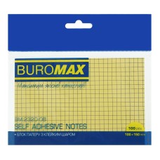 Блок для нотаток з клейким шаром 100х150 мм, 100 аркушів, у клітинку, жовтий