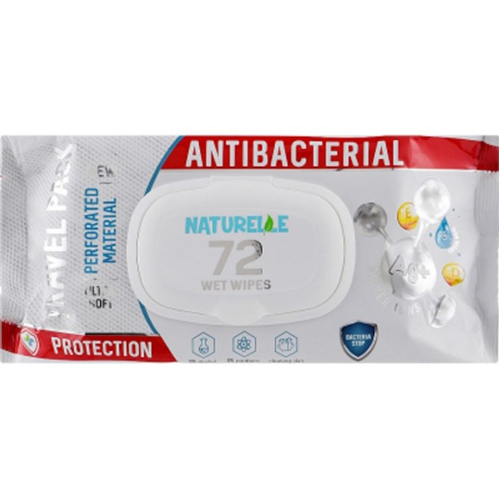 Серветки вологі «NATURELLE» антибактеріальні з D-пантенолом, іонами срібла та вітаміном Е, 72 шт в упаковці