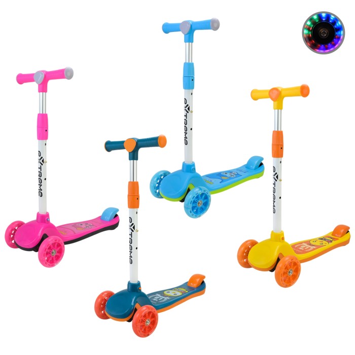 Самокат дитячий 3-колісний, 2 колеса PU зі світлом, заднє пластик,складний, в асортименті, у пакеті
