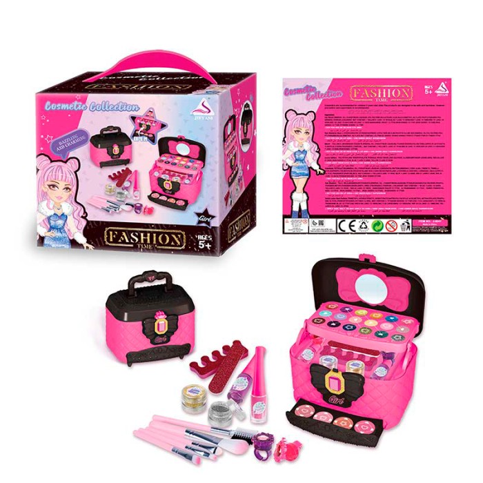 Дитяча косметика «Косметичка»: тіні, рум'яна, пензлики, набір для манікюру, каблучки, у коробці 19х18х15 см