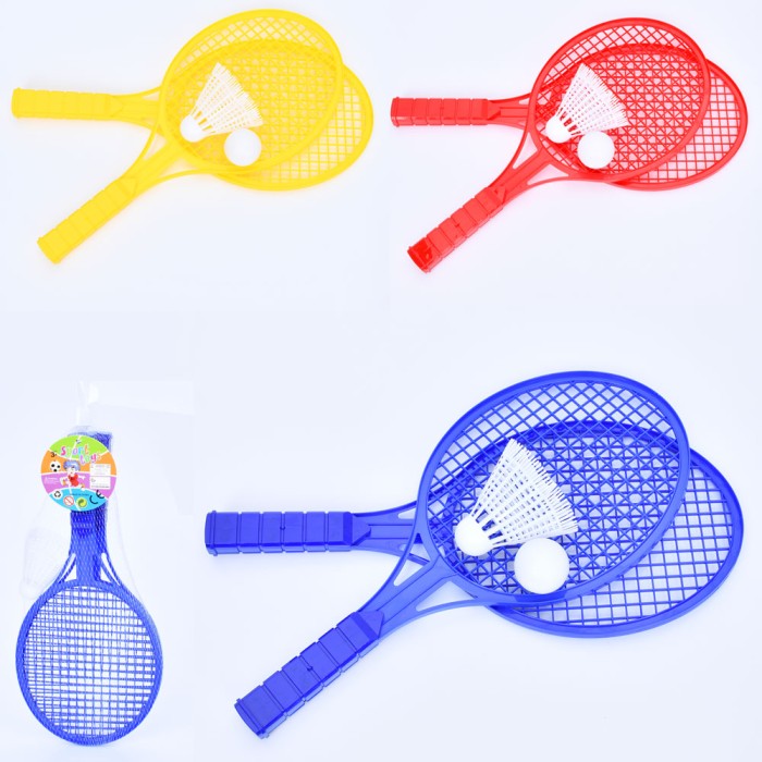 Набір для бадмінтону: 2 ракетки по 34 см, м'ячик та волан, в асортименті, у сітці 16х39х4 см