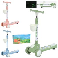 Самокат «Mini» 3-колісний музичний на метало-пластиковій рамі, 2 передні колеса ПУ 110 мм зі світлом, заднє 80 мм, підніжка 27-12 см, кермо з 4 положеннями