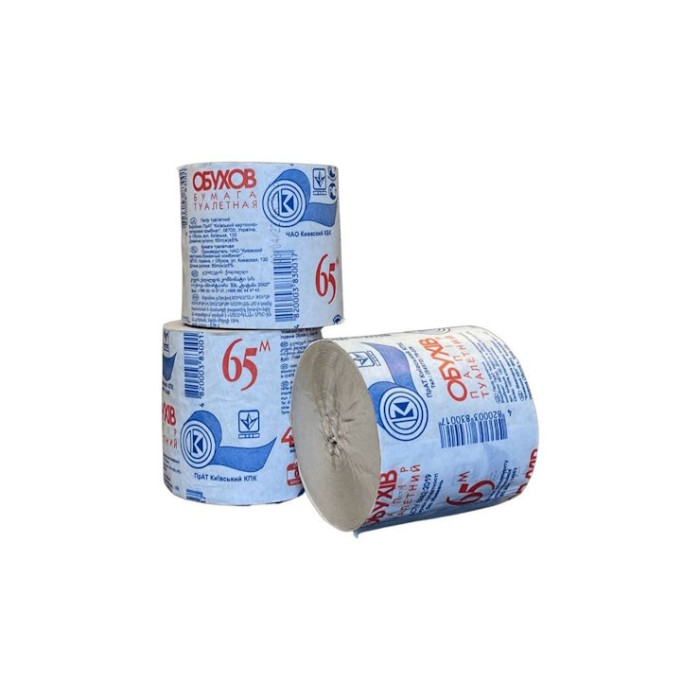 Туалетний папір «Обухів» намотка 65 м без гільзи, сірий