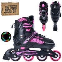 Ролики 39-42 розміру на алюмінієвій рамі зі шнурівкю та баклею, колесами 70 мм ПУ, рожеві, у коробці 40х29,5х11,5 см