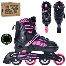 Ролики 39-42 розміру на алюмінієвій рамі зі шнурівкю та баклею, колесами 70 мм ПУ, рожеві, у коробці 40х29,5х11,5 см