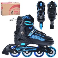 Ролики 35-38 розміру на алюмінієвій рамі зі шнурівкю та баклею, колесами 70 мм ПУ, блакитні, у коробці 37х27,5х11см