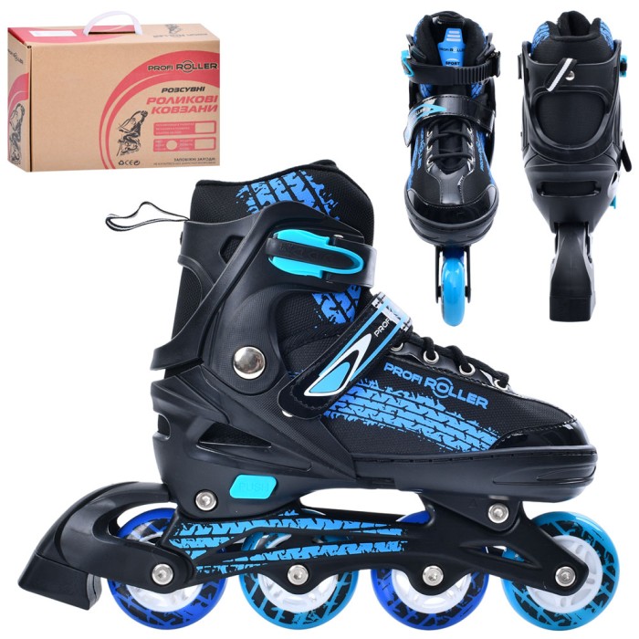 Ролики 35-38 розміру на алюмінієвій рамі зі шнурівкю та баклею, колесами 70 мм ПУ, блакитні, у коробці 37х27,5х11см