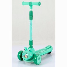 Самокат 3-колісний музичний на металевій рамі, колеса ПУ, 2 передні 110 мм та заднє 84 мм із світлом, кермо 67-78 см, зелений, у коробці 63,5х31,5х19 см
