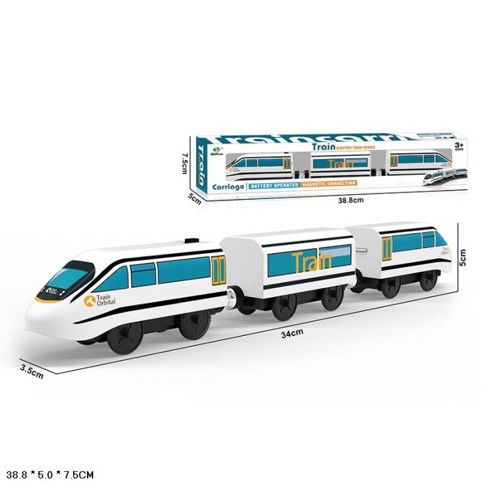 Потяг 11 см та 2 магнітні вагончики, у коробці 38,8х7,5х5 см