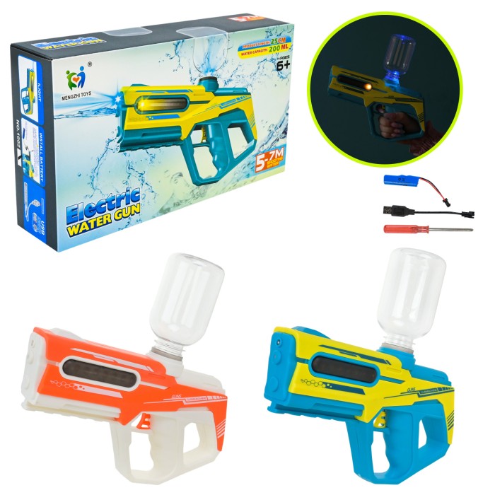Іграшковий водний пістолет 25 см електричний на акумуляторі зі світлом та ємністю 200 мл, у коробці