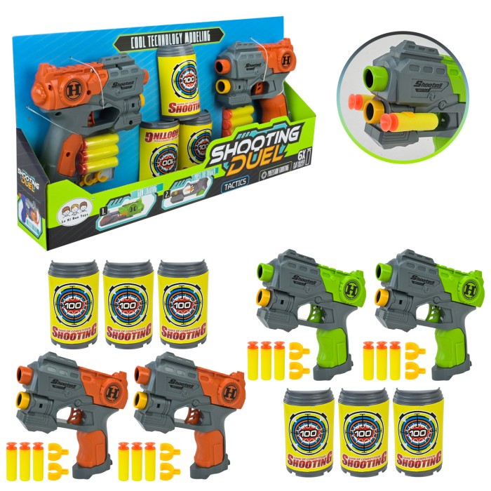 Набір з 2 бластерів, 6 снарядів та 3 банок, у коробці 40х6,5х19,5 см