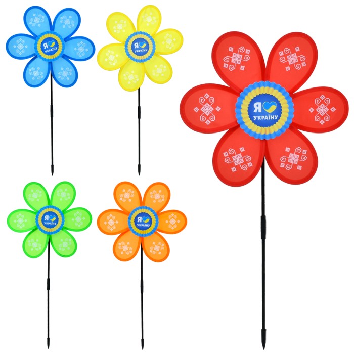 Вітрячок «Квітка» 27 см з паличкою 40 см, в асортименті, у пакеті 27х27х3 см