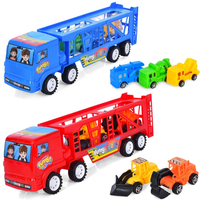 Трейлер 29 см інерційний з 2 машинками 6-8 см, в асортименті, у пакеті 35х16х7 см