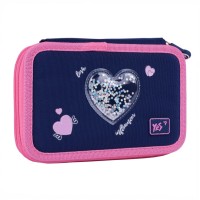 Пенал «Bright Hearts» 13х21х4 см твердий подвійний, HP-01, ТМ YES