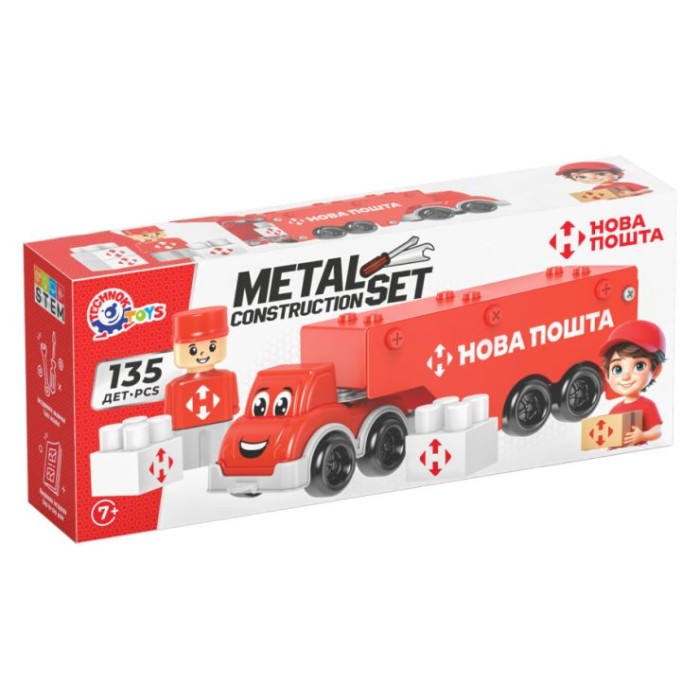 Конструктор металевий «Фура Нова пошта» на 135 деталей з фігуркою, у коробці 17х13х4 см, ТМ Технок