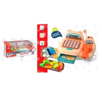 Касовий апарат 16 см з і звуком, калькулятором, сканером, мікрофоном, продуктами, грошима, картками, на батарейці, у коробці 33х16х13 см.