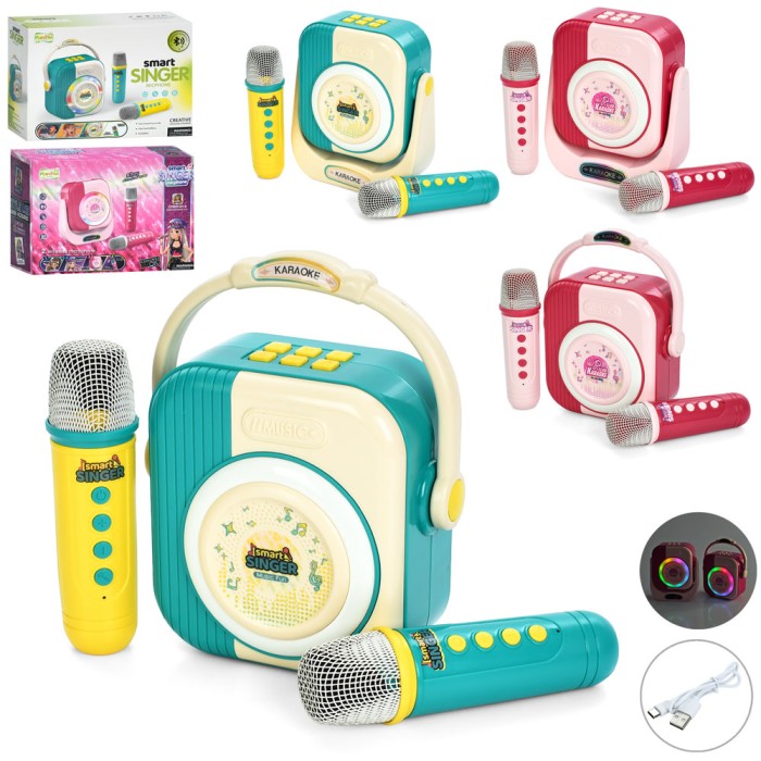 Колонка 12х13х7 см 5 Вт на акумуляторі зі світлом, USB, Bluetooth, картою TF та 2 мікрофонами, в асортименті, у коробці 20,5х15х8 см.