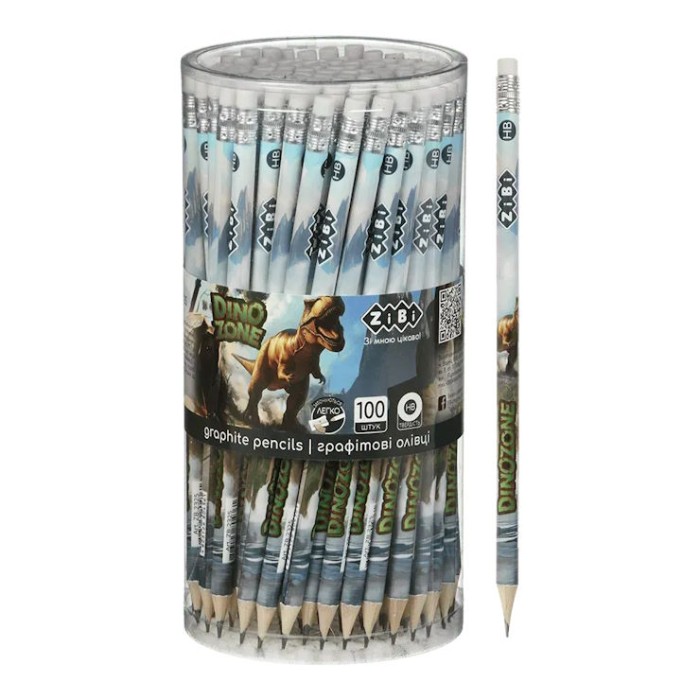 Олівець графітний «DINO» з гумкою HB, у тубі, ТМ Zibi