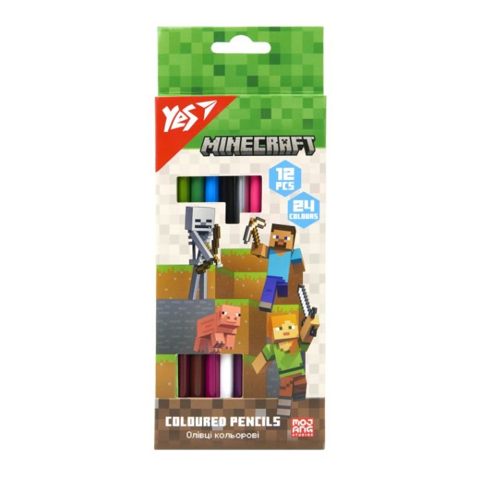 Олівці кольорові «Minecraft» двосторонні тригранні 24 шт на 12 кольорів, ТМ Yes