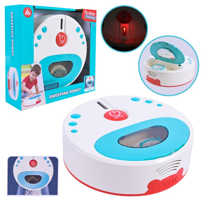 Іграшковий пилосос їздить, збирає бруд, відштовхується від перешкод, на батарейці, у коробці 25х6х20 см