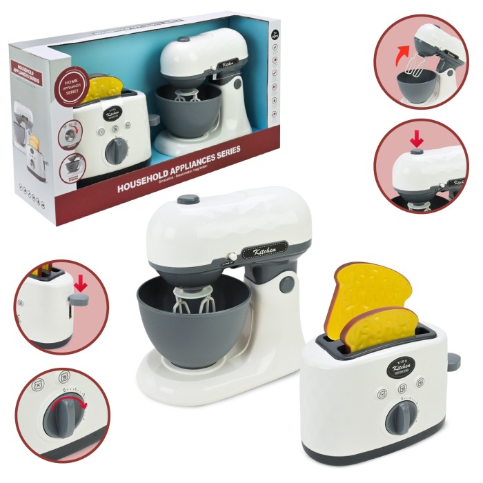Іграшковий набір побутової техніки: міксер та тостер, на батарейці, у коробці 40,5х11,5х21 см