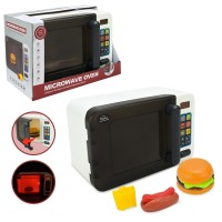 Іграшкова мікрохвильова піч зі світлом, аксесуарами та рухомими деталями, на батарейці, у коробці 29х17х19 см