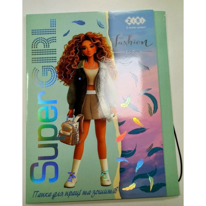 Папка для праці «SUPER GIRL» А4 картонна на гумках, KIDS Line