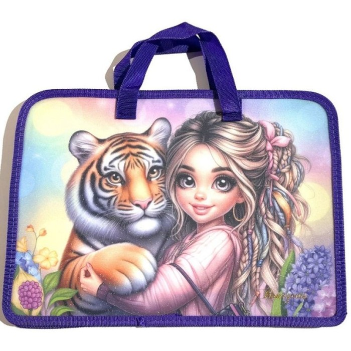 Папка-портфель А4+ на блискавці з кольоровим друком на одне відділення з ручками, ТМ Мандарин