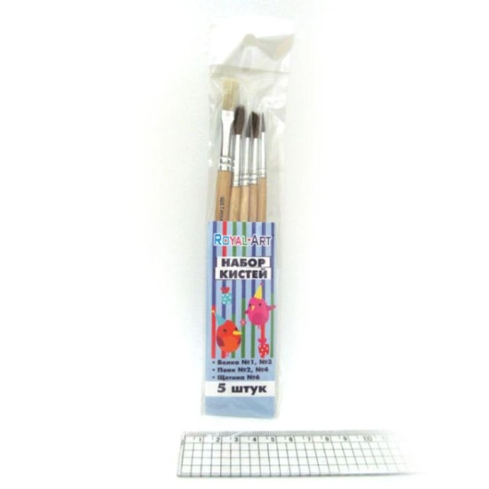 Набір з 5 пензликів: №1 та №3 білка круглі, №2 та №4 щетина круглі, №6 щетина пласка, ТМ J. Otten
