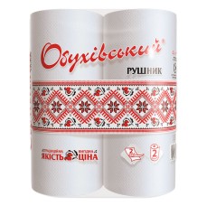 Рушники паперові «Обухівські» 2-шарові на 38 відривів, 2 рулони, ТМ Обухів