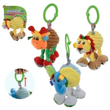 Підвіска-брязкальце на ліжечко чи візочок з тактильними частинами, в асортименті, на планшетці 14,5х14,5 см