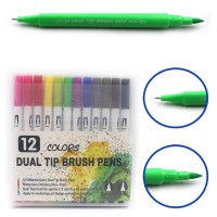 Набір лайнерів-пензликів на 12 кольорів двосторонніх на водній основі, пензель 2 мм, лінер 0,4 мм