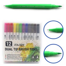 Набір лайнерів-пензликів на 12 кольорів двосторонніх на водній основі, пензель 2 мм, лінер 0,4 мм