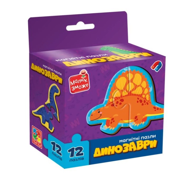 Пазли магнітні «Динозаври» на 12 елементів, ТМ Vladi Toys