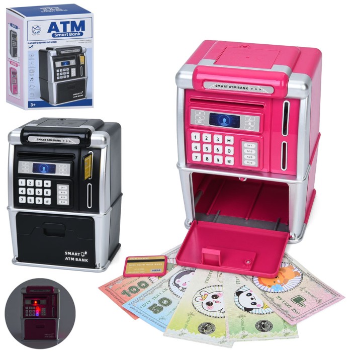 Банківський термінал 14х19,7х12 см музичний зі світлом, сейф із кодом, поглинає купюри, на батарейках, в асортименті, у коробці 14,5х20,5х12,5 см