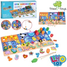 Багатофункціональна дерев'яна дошка з ігровим полем 45х22,5 см, цифрами від 0 до 9, математичними знаками, фігурками, магнітною рибалкою, у коробці 46х23х4,5 см