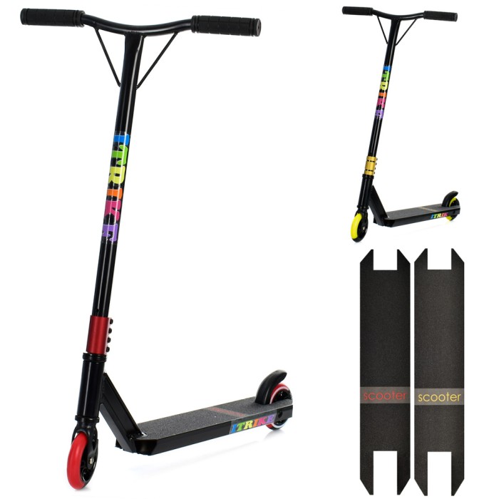 Самокат 2-колісний трюковий на алюмінієвий+сталевій рамі, HIC, колеса ПУ 100 мм алюмінієві, кермо 87-46 см, підніжка 37-11 см, в асортименті