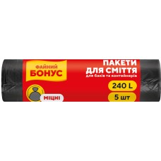 Пакети для сміття на 240 л по 5 шт розміром 90х125 см, Файний Бонус
