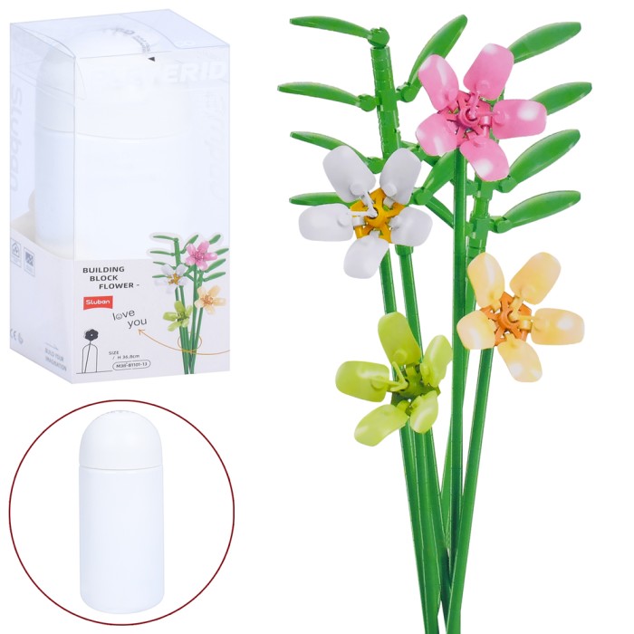 Конструктор «Квіти.Фрезія» 36,8 см на 238 деталей у колбі, у коробці 9,5х22х9,5 см, SLUBAN