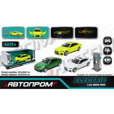 Машина «BMW I4 M50» металева 1:34 зі світлом, звуком та дверима що відкриваються, на батарейці, в асортименті, у коробці 9х9х21 см, Автопром.