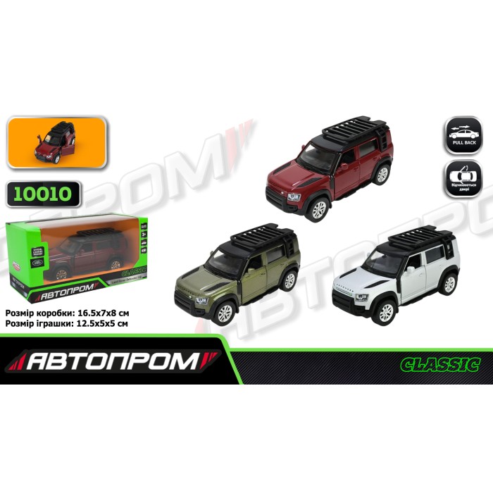 Машина «Land Rover Defender 110» металева з дверима що відкриваються,в асортименті, у коробці 16,5х7х8 см, Автопром