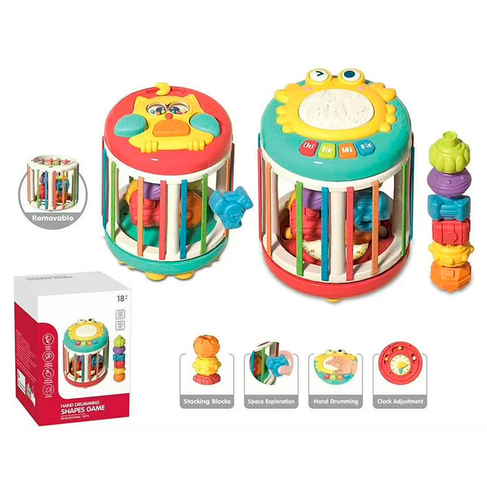 Сортер «Циліндр» 18х13,5х13,5 см з годинником, гумовими гранями, 6 фігуркомит, барабаном, піаніно, музикою та світлом,