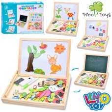 Магнітна дошка 2 в 1 дерев'яна для малювання, двостороння з пеналом, крейдою, губкою, маркером, в асортименті, 30х22,5х3,5 см
