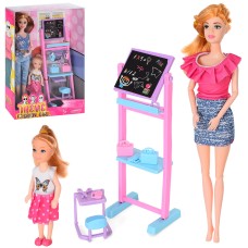 Лялька 29 см шарнірна з донечкою 13 см, дошкою та партою, в асортименті, у коробці 22х32х7,5 см