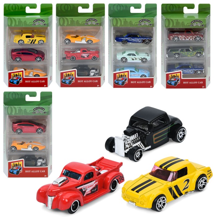 Набір з 3 машинок по 7 см 1:64 металевих, в асортименті, у коробці 18х11х4 см