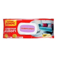 Вологі серветки господарські універсальні, 60 шт в упаковці з клапаном, ТМ Файний бонус