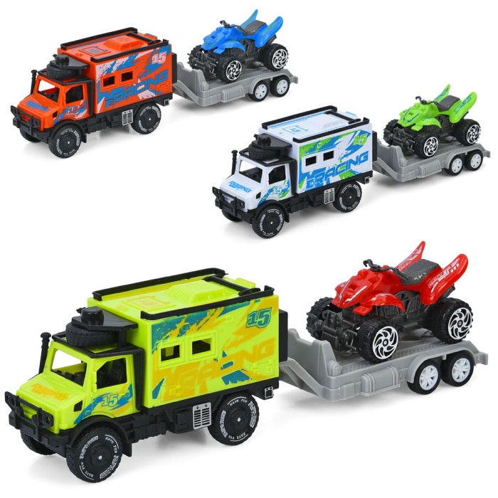 Автовоз 23 см інерційний з причепом та квадроциклом 7 см, в асортименті, у пакеті 13х29х7 см